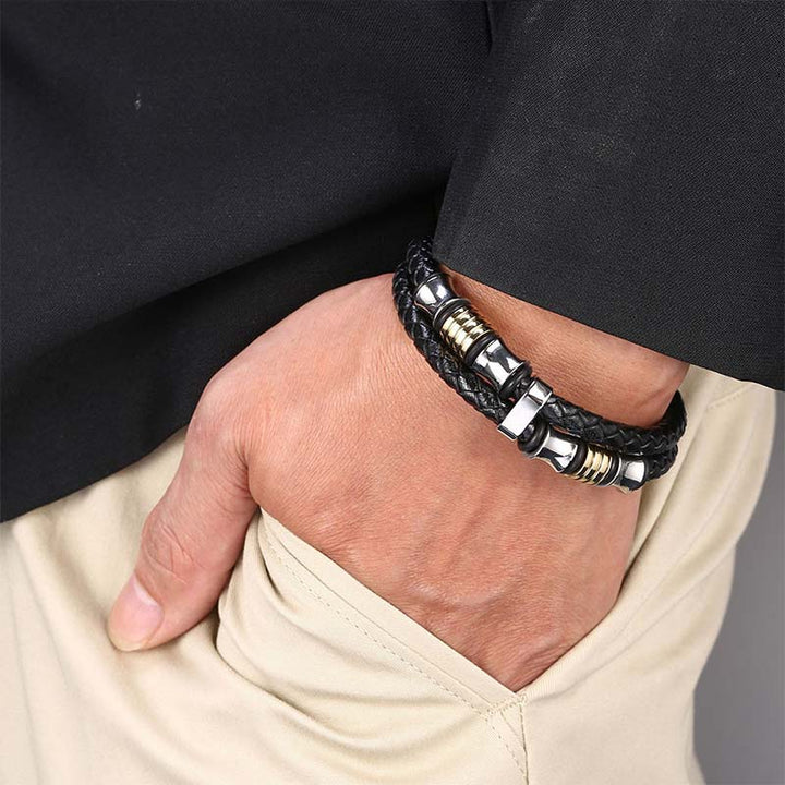 Buddha Stones Armband van gelaagd leer met weefpatroon - image 13