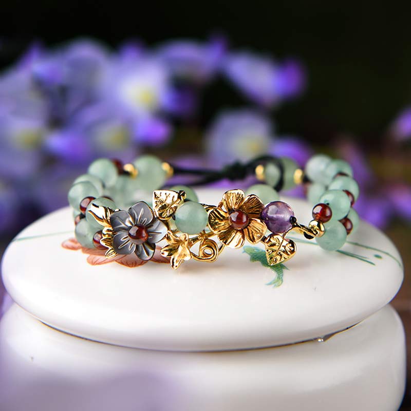 Buddha Stones Groene aventurijn granaat kralen Armband met bloemblaadjes - image 7