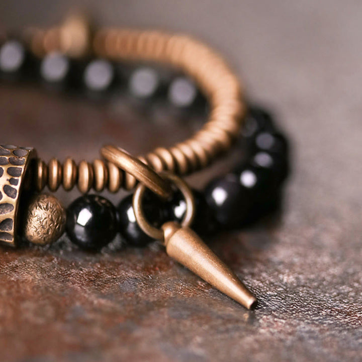 Buddha Stones Regenboog Obsidiaan Koper Innerlijke Vrede Helende Dubbellaagse Armband - image 5
