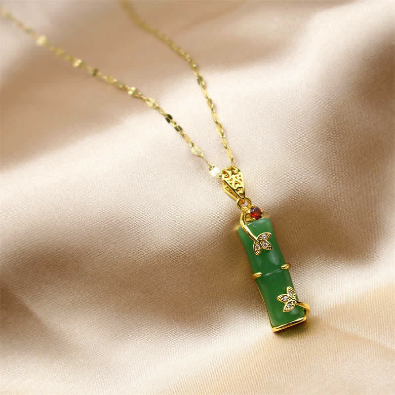 Buddha Stones Witte jade, cyaan jade, bamboe geluks- en Ketting - image 5