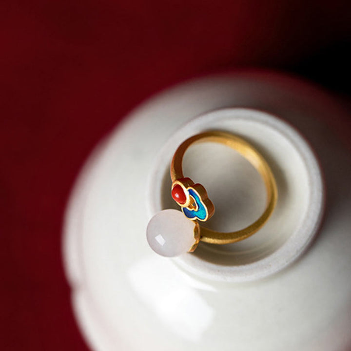 Witte jade Ring met wolkmotief. - image 8