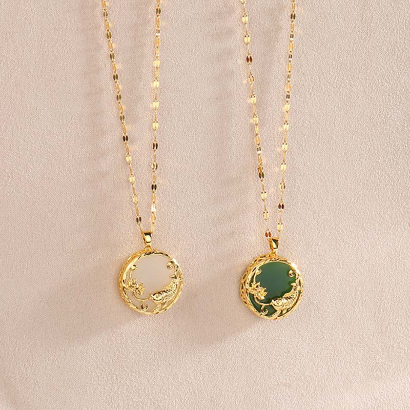 Buddha Stones Ketting met natuurlijke jade, koivis en lotusbloemmotief. - image 9