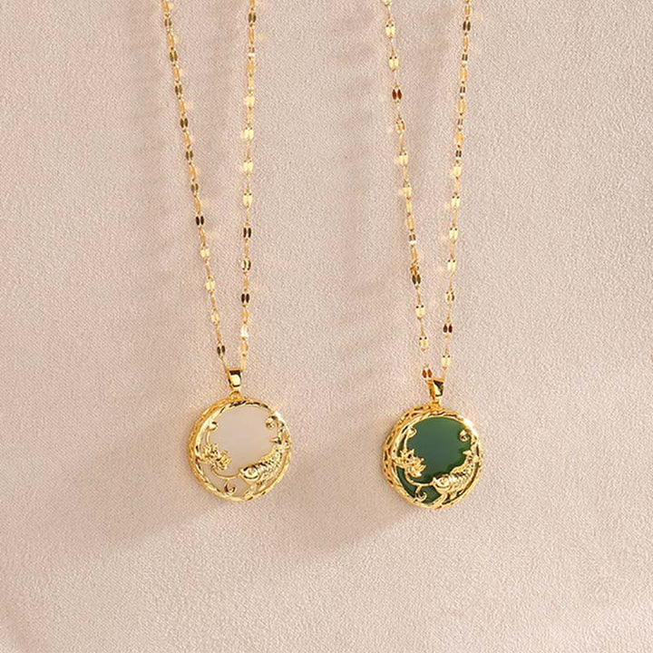 Buddha Stones Ketting met natuurlijke jade, koivis en lotusbloemmotief. - image 9