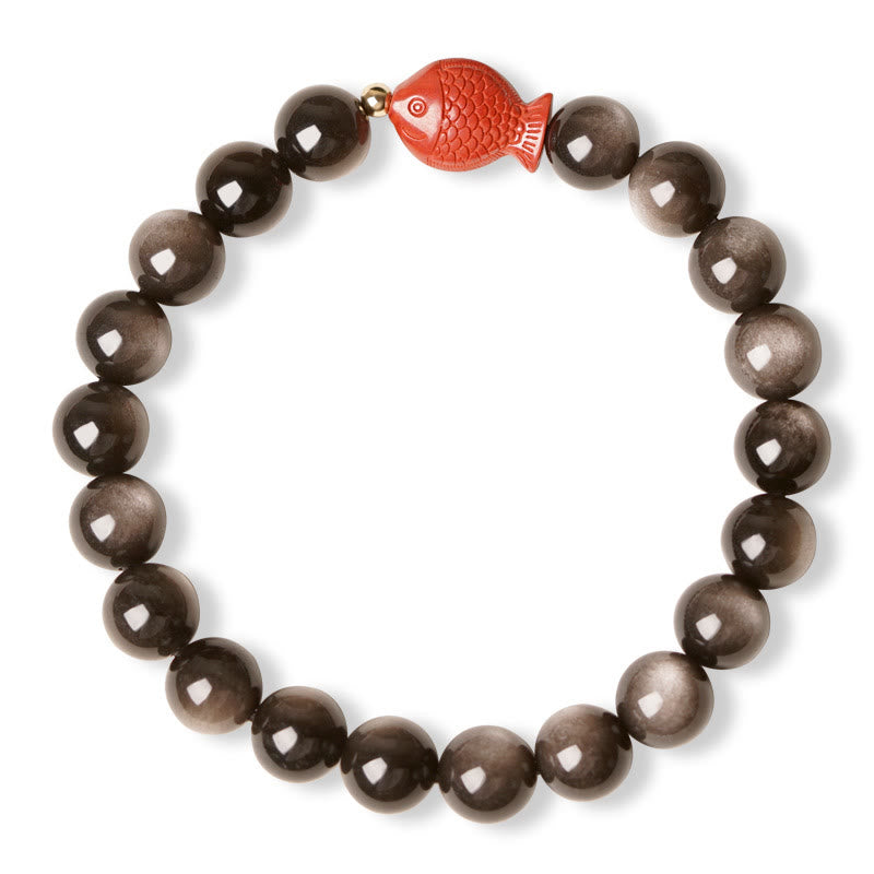 Buddha Stones Natuurlijke zilverglans obsidiaan cinnaber koi vis kalmerende Armband - image 5