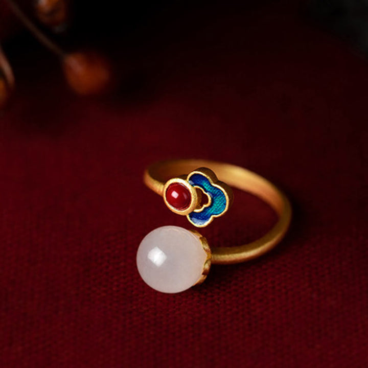 Witte jade Ring met wolkmotief. - image 9