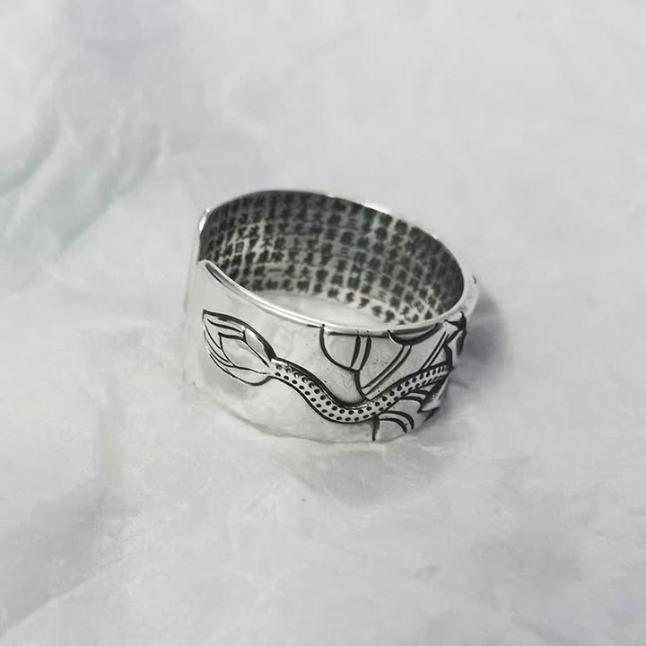 Buddha Stones Ring van 999 sterling zilver met lotussymbool, hart en soetra-bescherming. - image 6