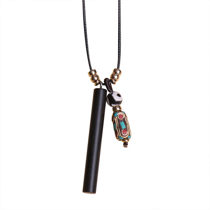 Ketting met Dzi-kralen van Tibetaans ebbenhout, symbool voor vrede en rust. - image 3