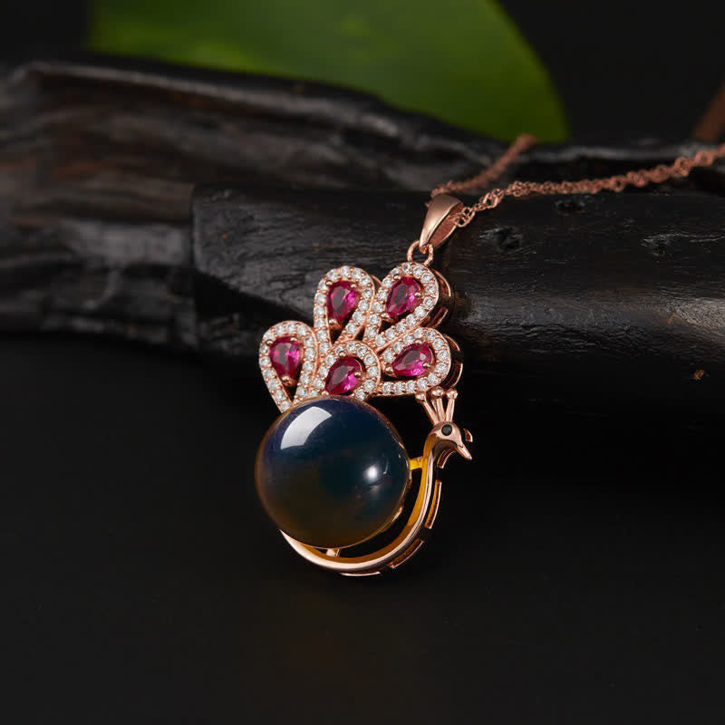 Pauw Amber Geluk Liefde Ketting Hanger Ring - Ketting - image 0