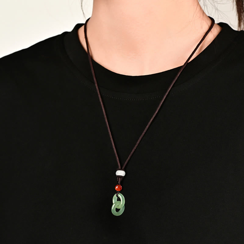 Buddha Stones Natuurlijke Hetian cyaan jade witte jade dubbele vredesgesp succes Ketting - image 4