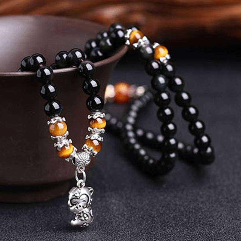 Chinese dierenriem 108 kralen zwarte obsidiaan tijgeroog Mala Armband - image 3