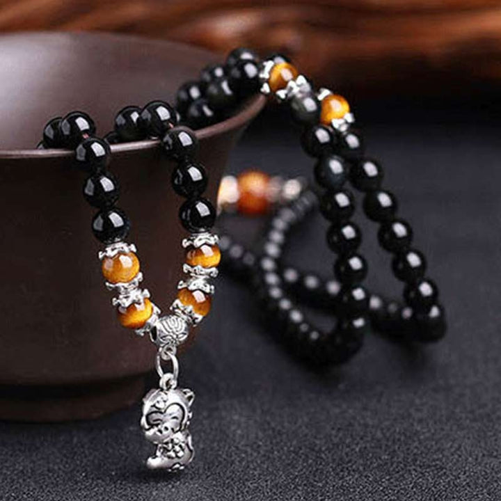 Chinese dierenriem 108 kralen zwarte obsidiaan tijgeroog Mala Armband - image 3