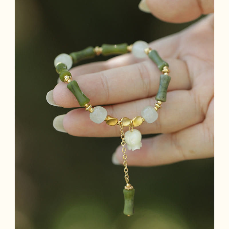 Buddha Stones Groene bamboe jade lelietje-van-de-dalen Armband voor welvaart - image 11