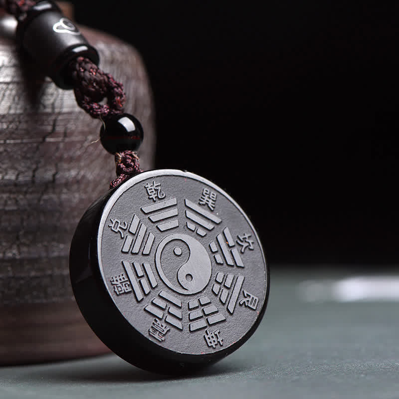 Buddha Stones Zwarte Obsidiaan Bagua Yin Yang Sterkte Ketting - Zwarte Obsidiaan (Zuivering ♥ Transformatie) - image 0