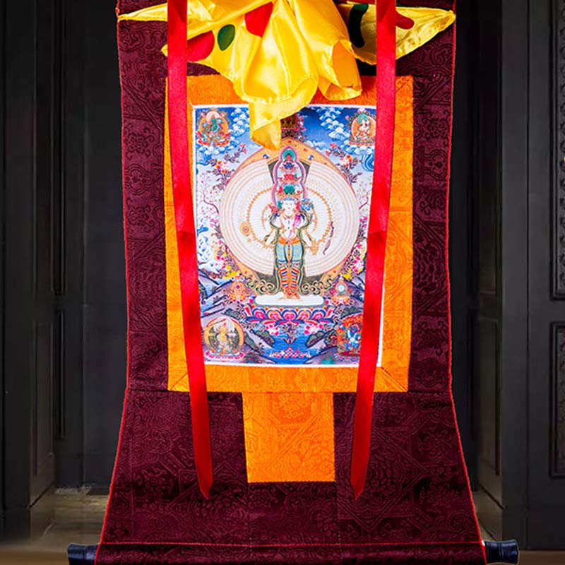 Buddha Stones Tibetaanse duizendarmige Avalokitesvara ingelijste Thangka zegendecoratie - image 5