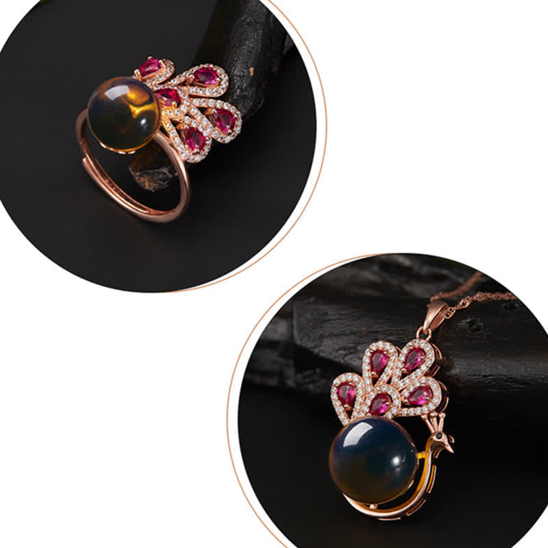 Pauw Amber Geluk Liefde Ketting Hanger Ring - image 5