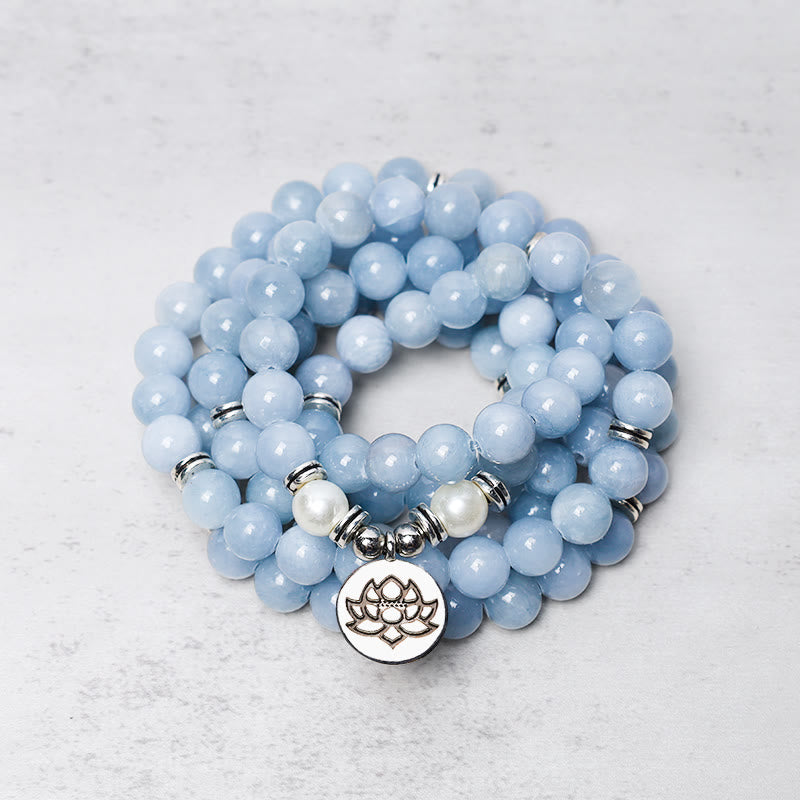 Buddha Stones Mala armband met 108 aquamarijnkralen voor helende Armband - image 0