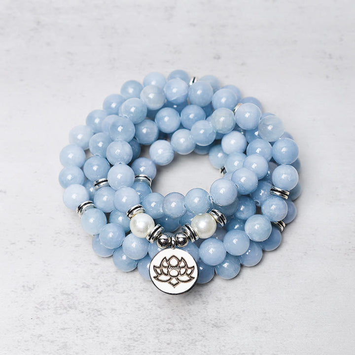 Buddha Stones Mala armband met 108 aquamarijnkralen voor helende Armband - image 0