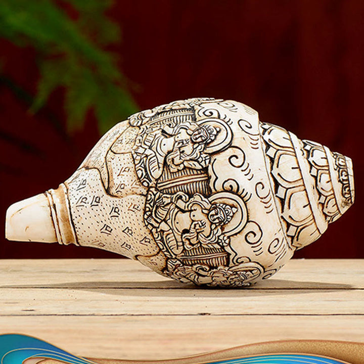 Tibetaanse handgemaakte gegraveerde Shankha Boeddha Avalokitesvara Conch Shell rijkdom decoratie - image 21