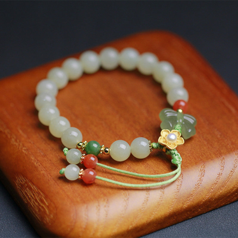 Buddha Stones Armband van 925 sterling zilver met jade, geluksbloem en vlinder. - Jade (Welvaart ♥ Overvloed) - image 0