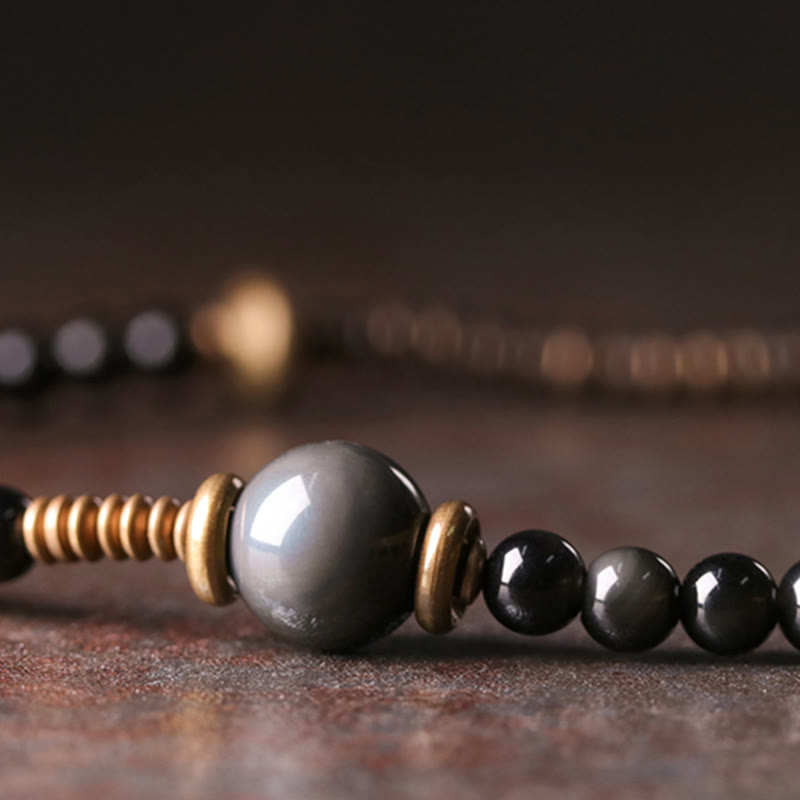Buddha Stones Regenboog Obsidiaan Ebbenhout Koper Positieve Meerlaagse Armband - image 4