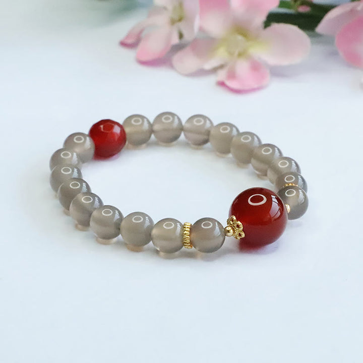 Buddha Stones Armband van natuurlijke grijze chalcedoon en rode agaat - image 6