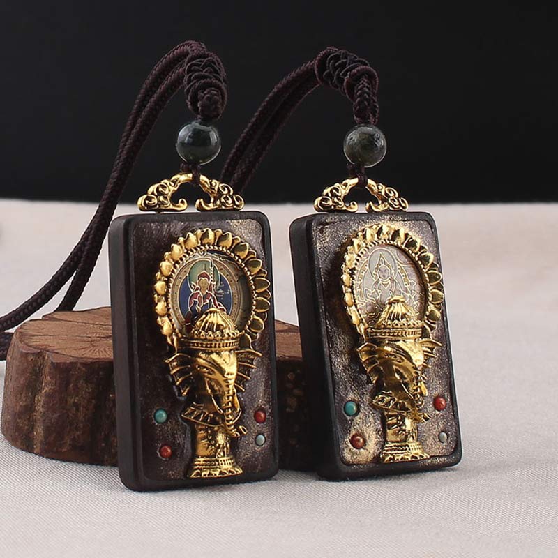 Ebbenhouten olifant, god van het geluk, Boeddha, Ketting kettinghanger - image 3