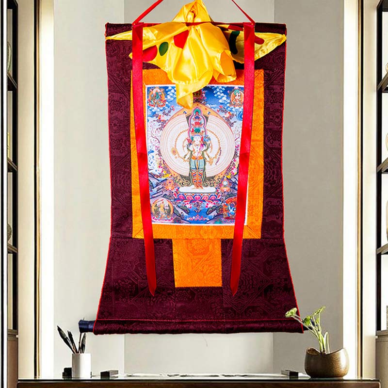 Buddha Stones Tibetaanse duizendarmige Avalokitesvara ingelijste Thangka zegendecoratie - image 4