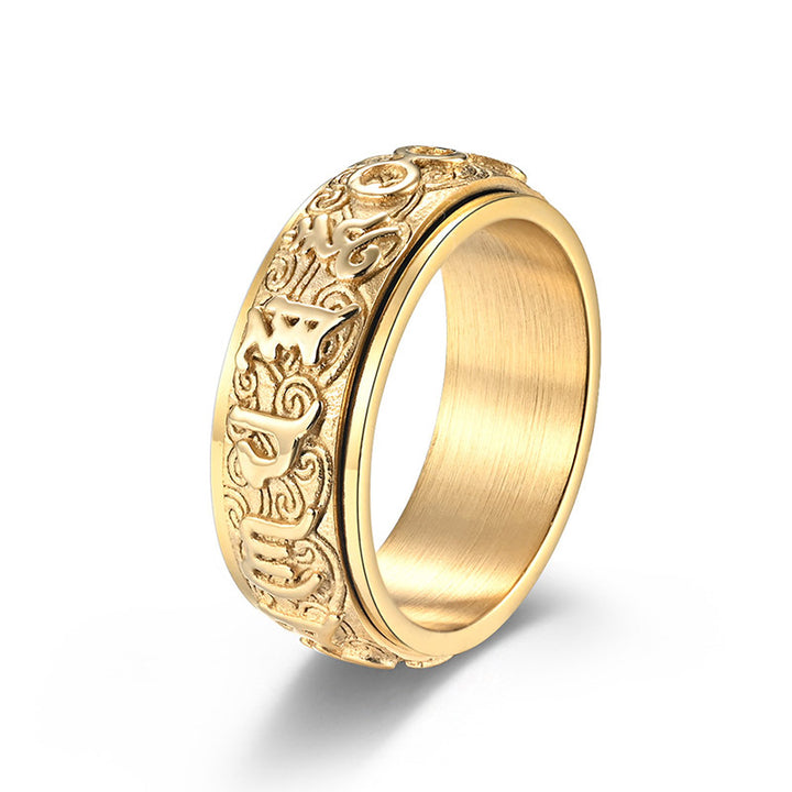 Buddha Stones Ring van titaniumstaal met de tekst "Zes Ware Woorden" voor Balans en Rust. - Goud - US12 - image 4