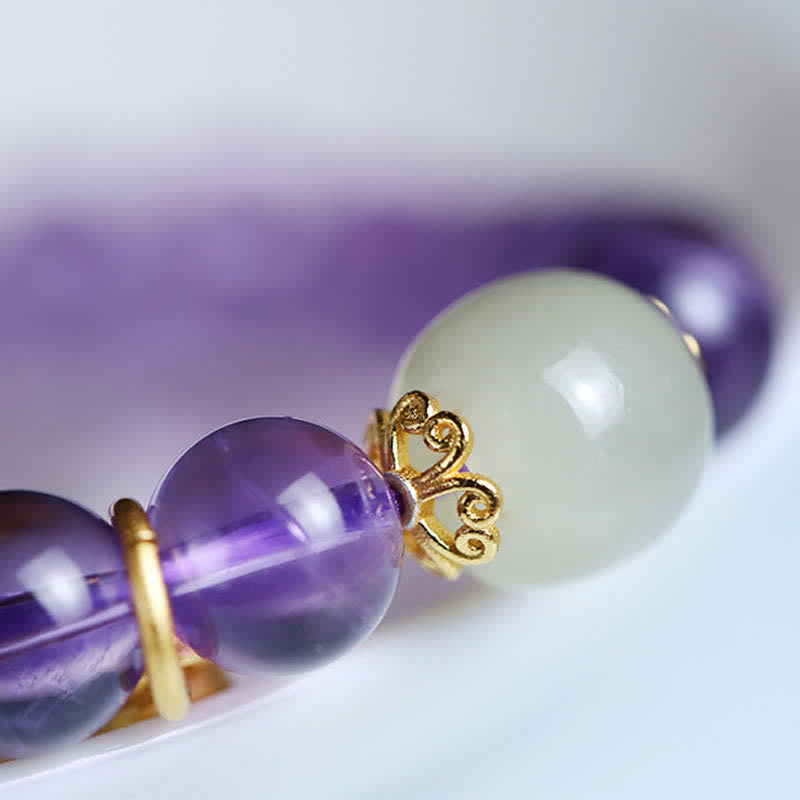 Buddha Stones Natuurlijke amethistkristal Hetian jade helende Armband - image 10