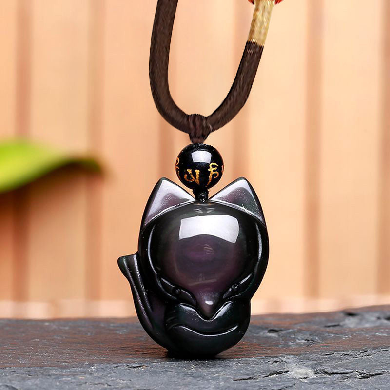 Buddha Stones Natuurlijke regenboogobsidiaan met gouden glans, obsidiaan hanger met Ketting - Regenboog Obsidiaan Vos - image 11