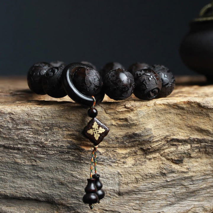 Buddha Stones Armband van ebbenhout met Chinese karakters Yin Yang gegraveerd - image 2