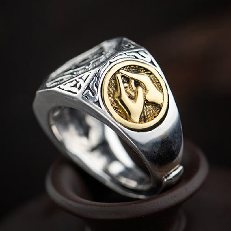 Buddha Stones Verstelbare Ring van 925 sterling zilver met gegraveerd Sanskriet-motief ter bescherming. - image 7