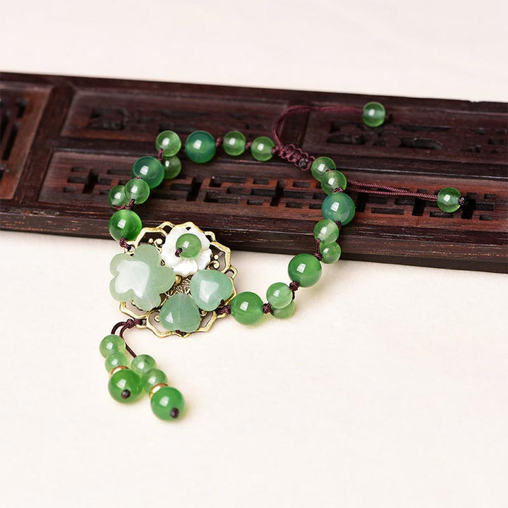Buddha Stones Natuurlijke groene jade Armband met bungelende bloem - image 14