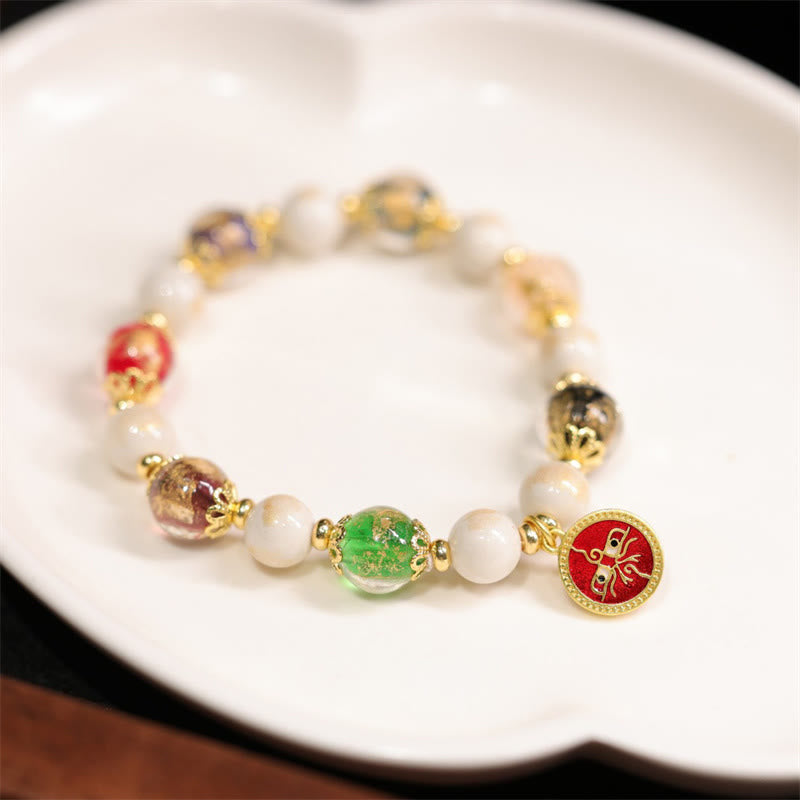 Buddha Stones Tibetaanse Vijf Goden van Rijkdom en Geluk Liuli Glazen Kraal Wierook As Porseleinen Kraal Charm Armband - Rode God van de Rijkdom - image 0
