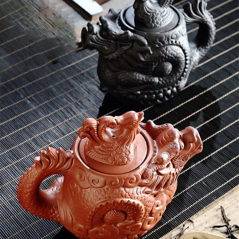 Vintage keramische theepot met draak en feniks - image 1