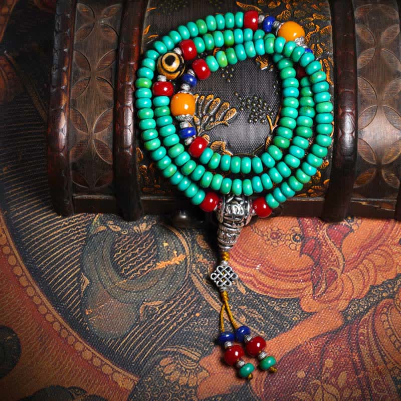 Buddha Stones 108 Mala kralen Tibetaanse turkooizen Dzi kralen Armband - image 8