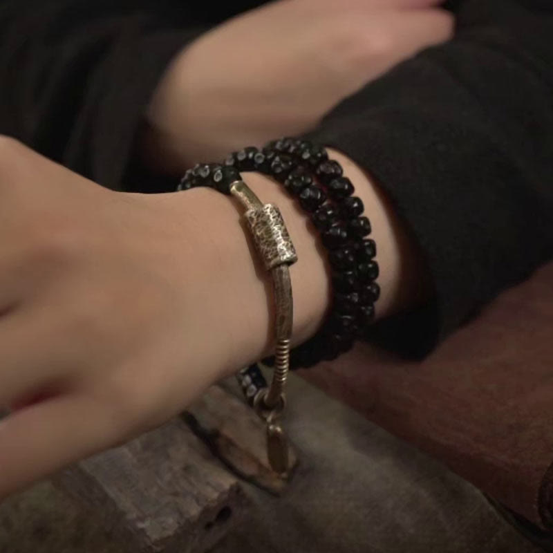 Buddha Stones Retro armband van kokosnootschaal, messing en koper met drievoudige wikkeling . - image 11