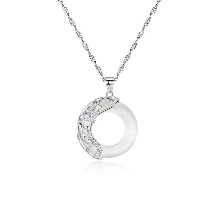 Buddha Stones Natuurlijke witte jade koi Ketting - image 4