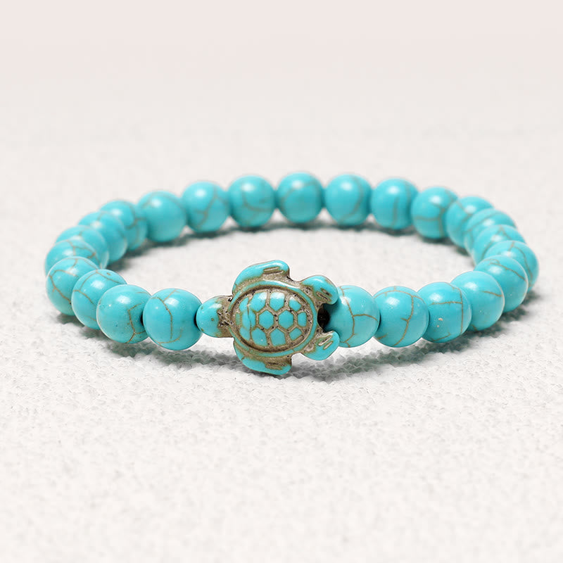 Buddha Stones Armband met natuurstenen afbeelding van een zeeschildpad en turkooizen zegenmotief - Turkoois - image 2