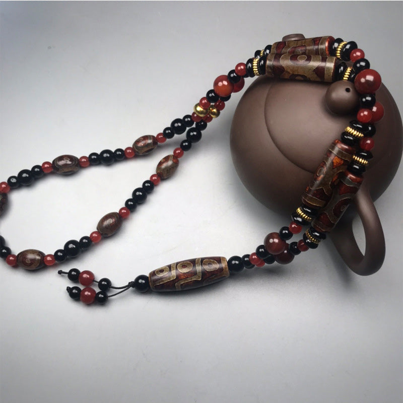 Buddha Stones Ketting met negenogen Dzi-kralen van rode agaat, symbool voor rijkdom en gezondheid. - image 4