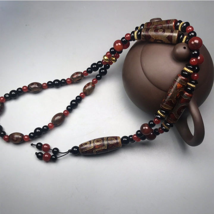 Buddha Stones Ketting met negenogen Dzi-kralen van rode agaat, symbool voor rijkdom en gezondheid. - image 4