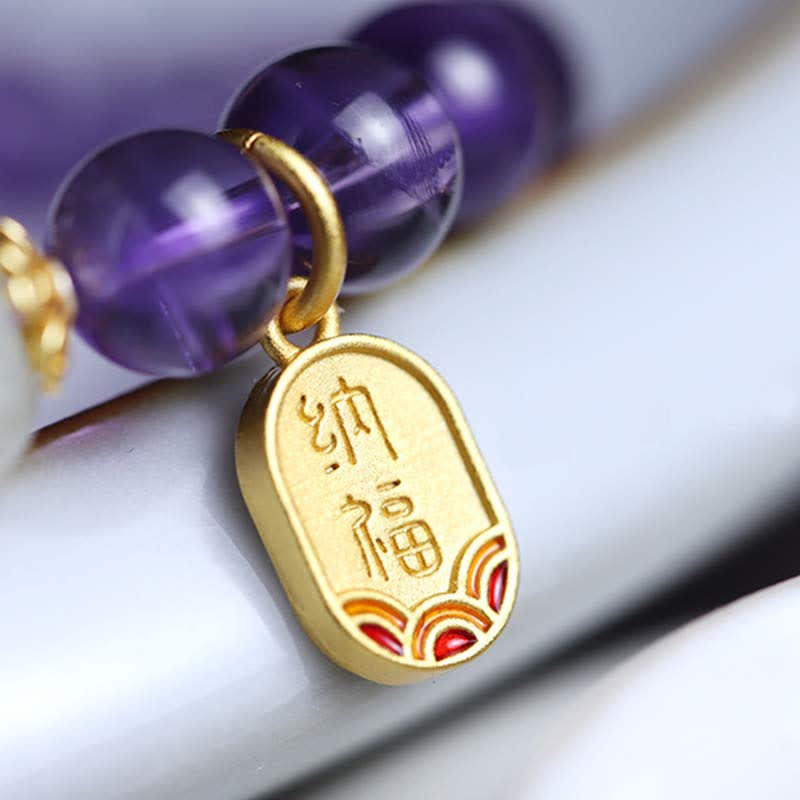 Buddha Stones Natuurlijke amethistkristal Hetian jade helende Armband - image 8