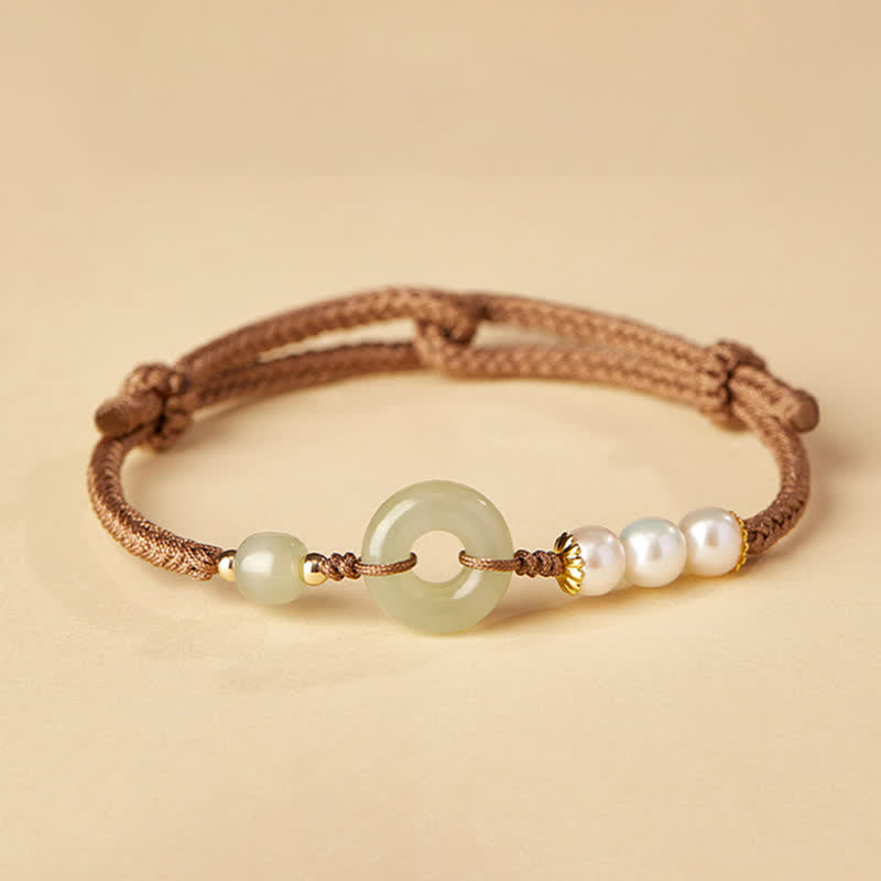 Buddha Stones Natuurlijke Hetian jade parel vredesgesp Armband - Bruin - image 0