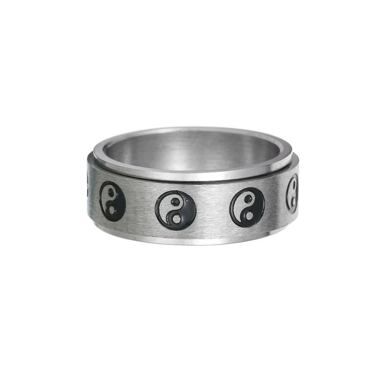 Buddha Stones Yin Yang balans draaibare Ring van titaniumstaal - Zilver - VS13 - image 3