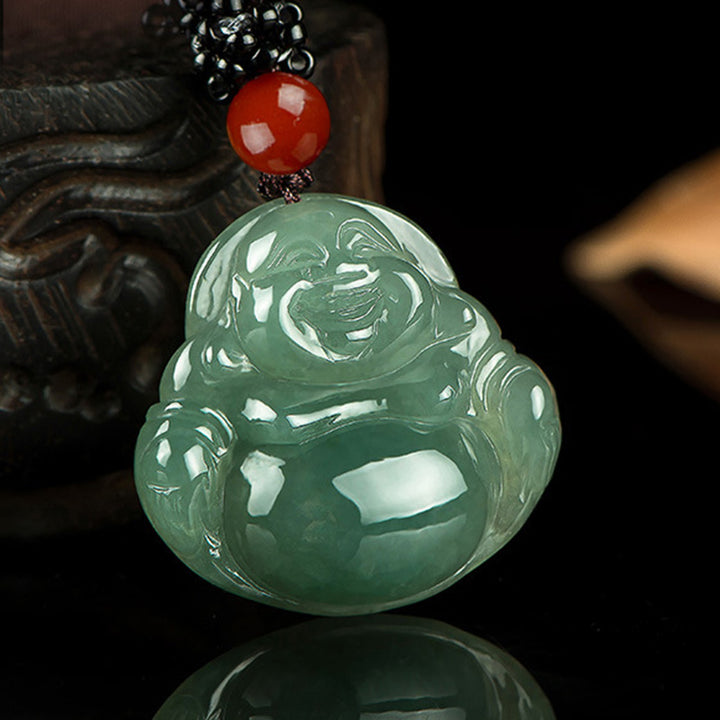 Buddha Stones Lachende Boeddha Jade Overvloed Ketting - 26*30mm - image 0