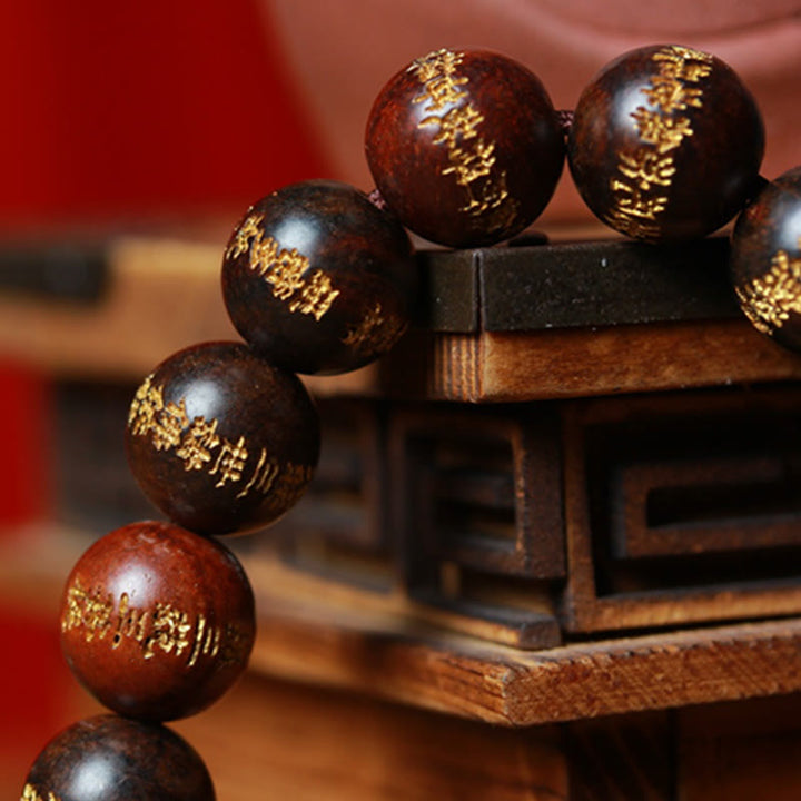 Buddha Stones Tibetaanse rozenhouten Armband met gravure van de Hartsoetra, symbool van genezing. - image 8