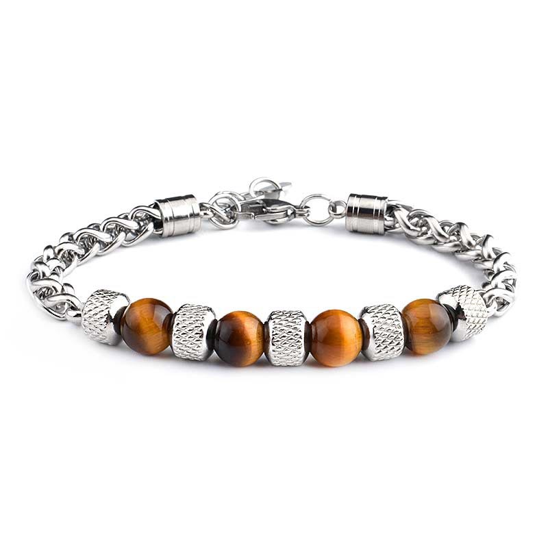 Buddha Stones Armband met zwarte onyx en tijgeroog kralen voor moed - Gele tijgeroog 8mm - image 2