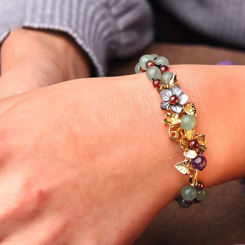 Buddha Stones Groene aventurijn granaat kralen Armband met bloemblaadjes - image 6
