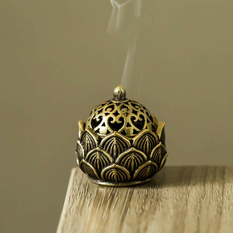 Tibetaanse mini- Wierook van koper met lotusmotief voor meditatie - image 1