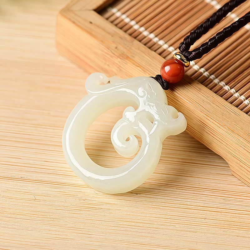 Buddha Stones Witte jade cyaan jade draak Ketting hanger - Witte Jade - image 6